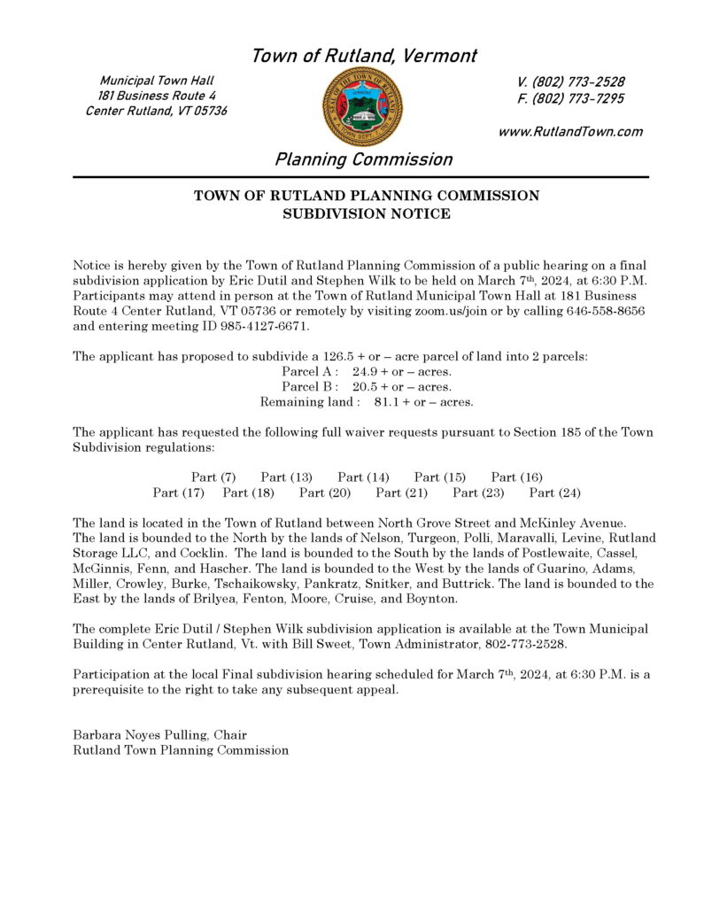 Dutil / Wilk Subdivision Notice of Hearing